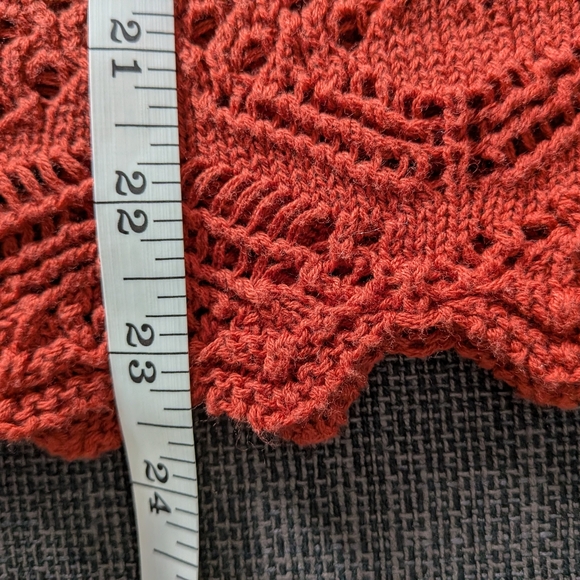 Alya Rust Orange Pointelle Knit Sweater Medium V-Neck Chevron Crochet Boho - Picture 9 of 10